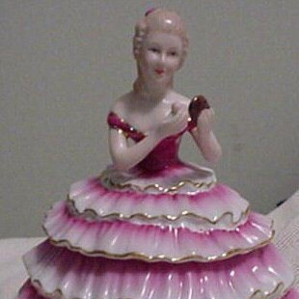 Lady in Pink Dress Porcelain Dish 2 pc Vintage